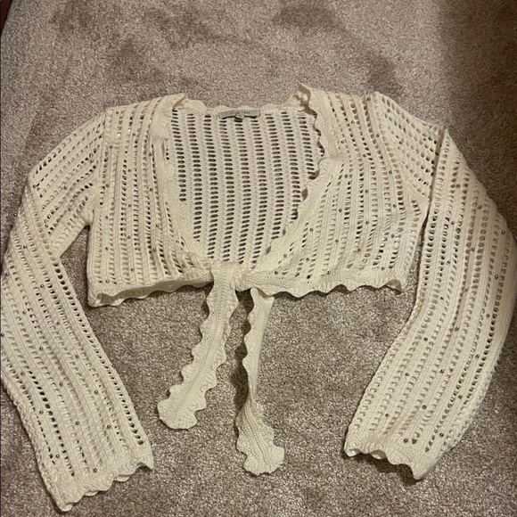 Love Tree Sweaters - Love Tree Ivory Knit Tie-Front Cardigan
